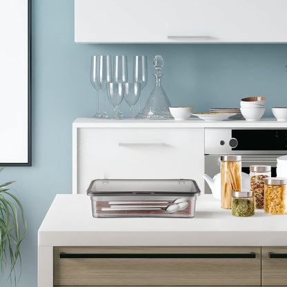 Cabilock Silverware Organizer with Lid Covered Silverware Tray for Drawer and Countertop,Uensil Drawer Organizer Flatware Storage Box for Chopsticks Spoons Forks Knives Holder