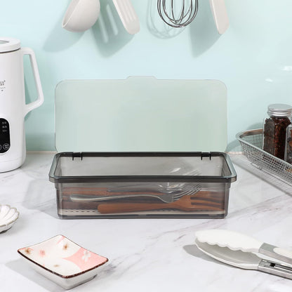 Cabilock Silverware Organizer with Lid Covered Silverware Tray for Drawer and Countertop,Uensil Drawer Organizer Flatware Storage Box for Chopsticks Spoons Forks Knives Holder