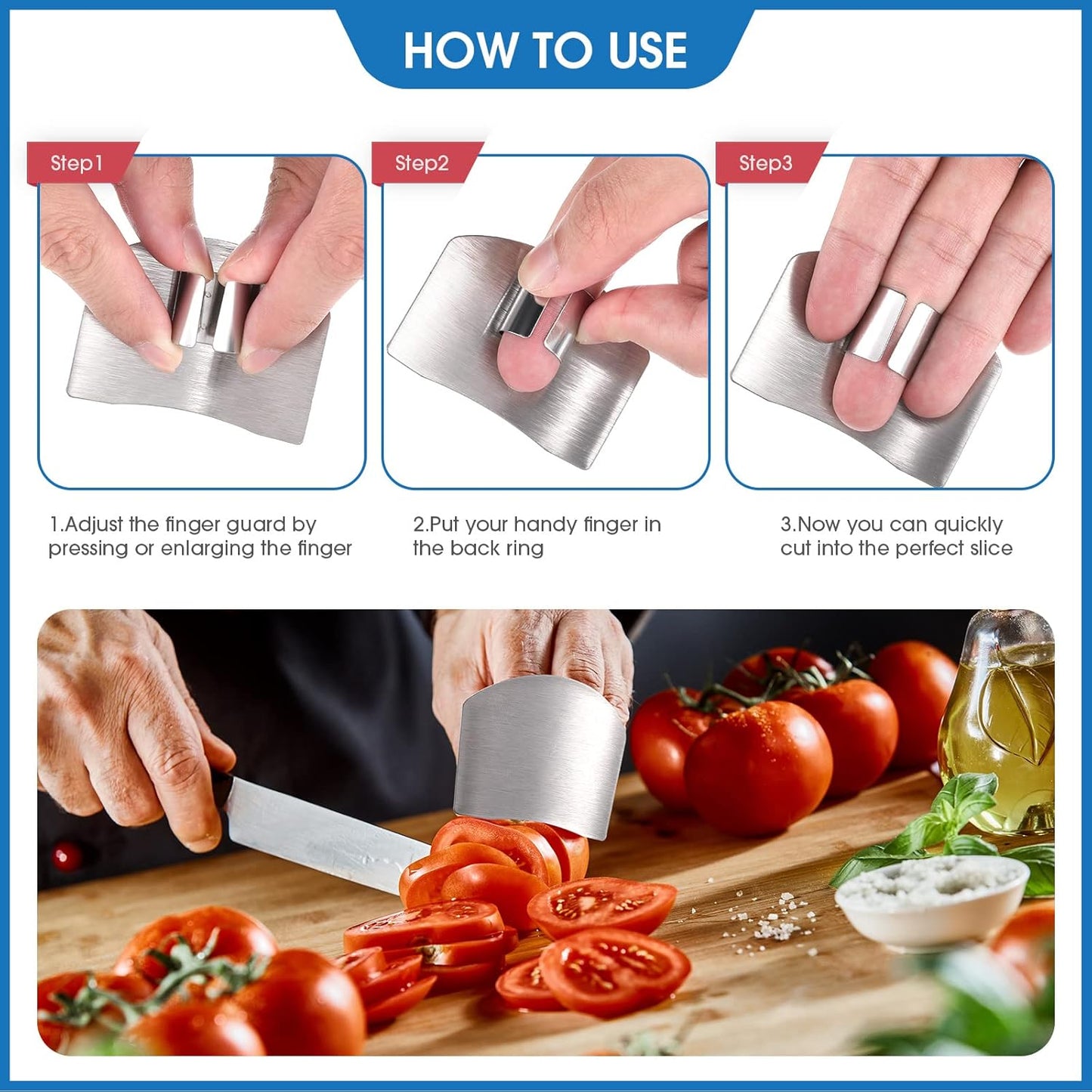 9 Pcs Finger Guard Set for Cutting Include 4 Stainless Steel Knife Cutting Protector 2 Thumb Guard Protector 2 Finger Cots Potato Butter Lettuce Crinkle Cutter for Cutting Food to Avoid Hurting