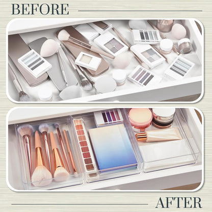 SimpleSort 3-Piece Stackable Clear Drawer Organizer Set | 9" x 6" x 2" Rectangle Trays | Wide Makeup Vanity Storage Bins and Office Desk Drawer Dividers | Made in USA