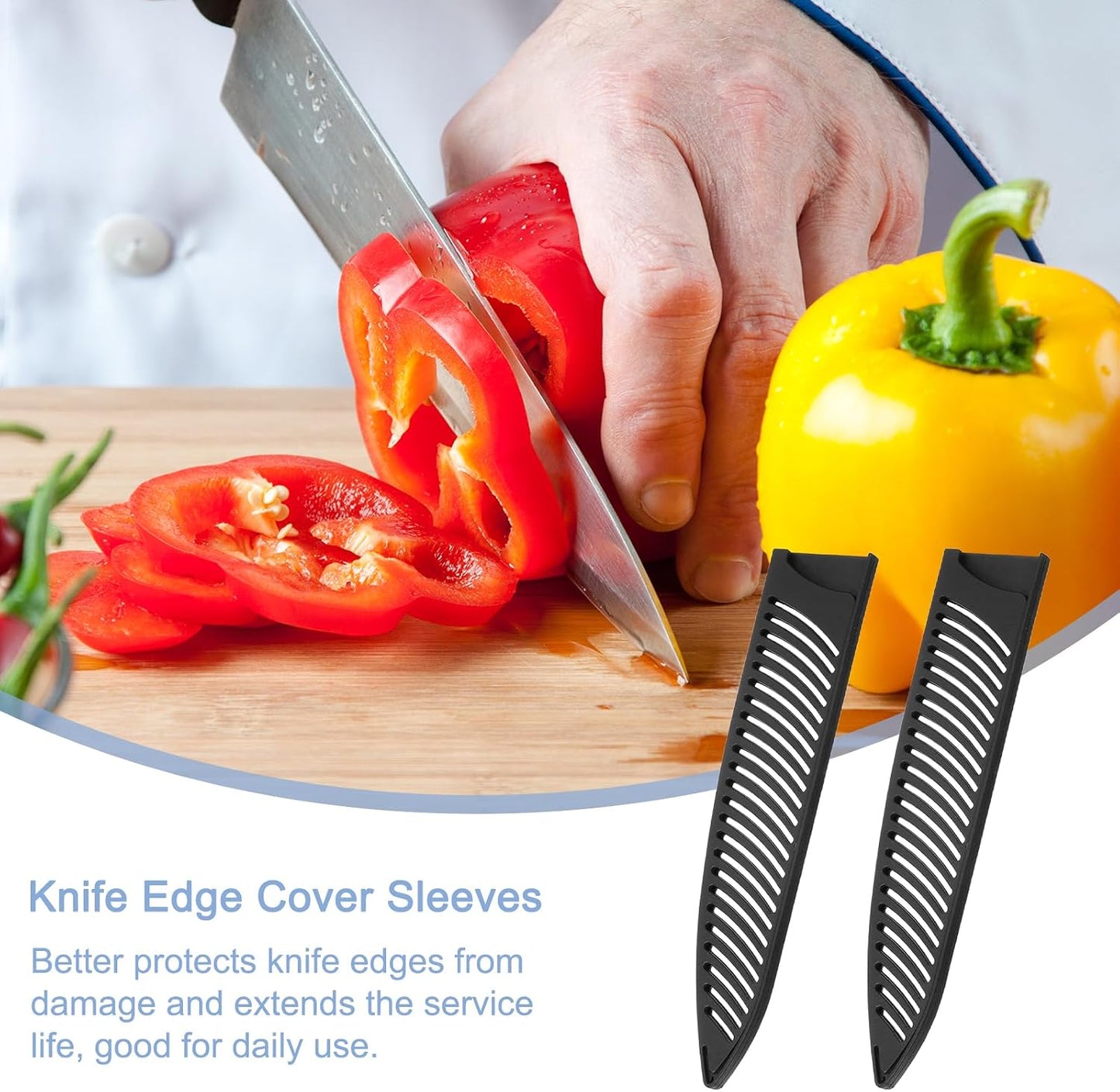 2Pcs Knife Cover Sleeves Blade Edge Guards for 9.5" Chef Knife Protector Universal Knife Sheath for Kitchen, Black