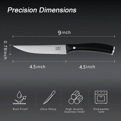 WANGMAZI Exquisite Steak Knife Set of 4,High-carbon Stainless Steel Forged