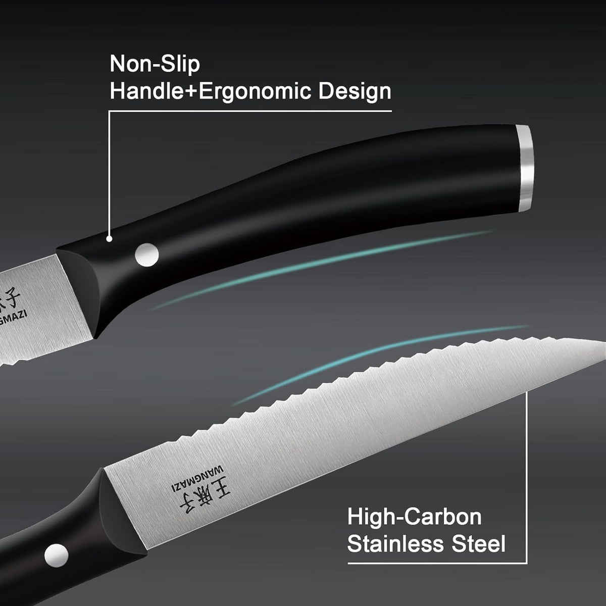 WANGMAZI Exquisite Steak Knife Set of 4,High-carbon Stainless Steel Forged