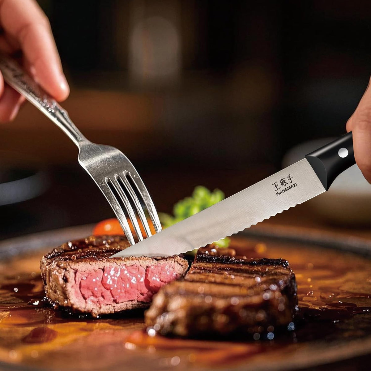 WANGMAZI Exquisite Steak Knife Set of 4,High-carbon Stainless Steel Forged