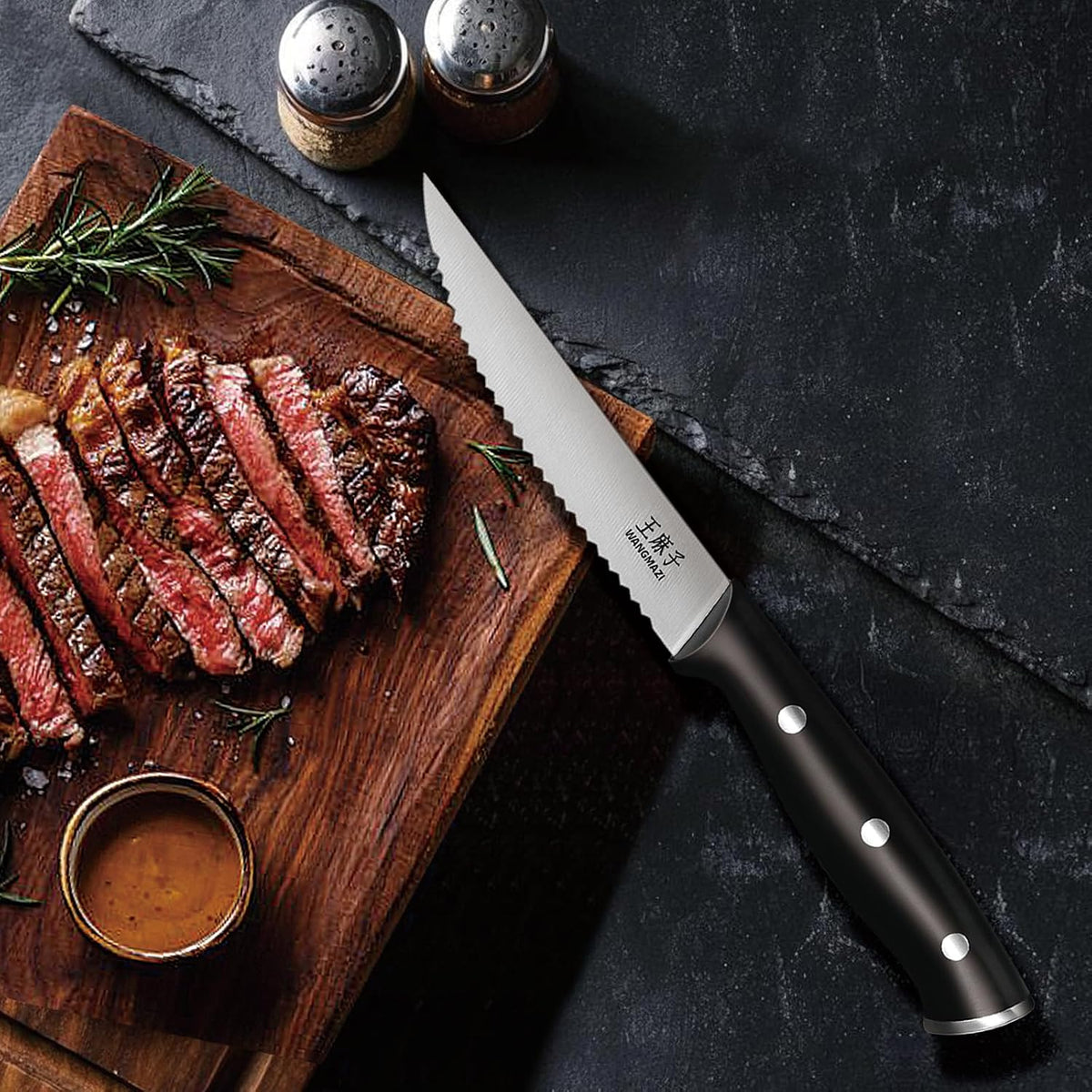WANGMAZI Exquisite Steak Knife Set of 4,High-carbon Stainless Steel Forged