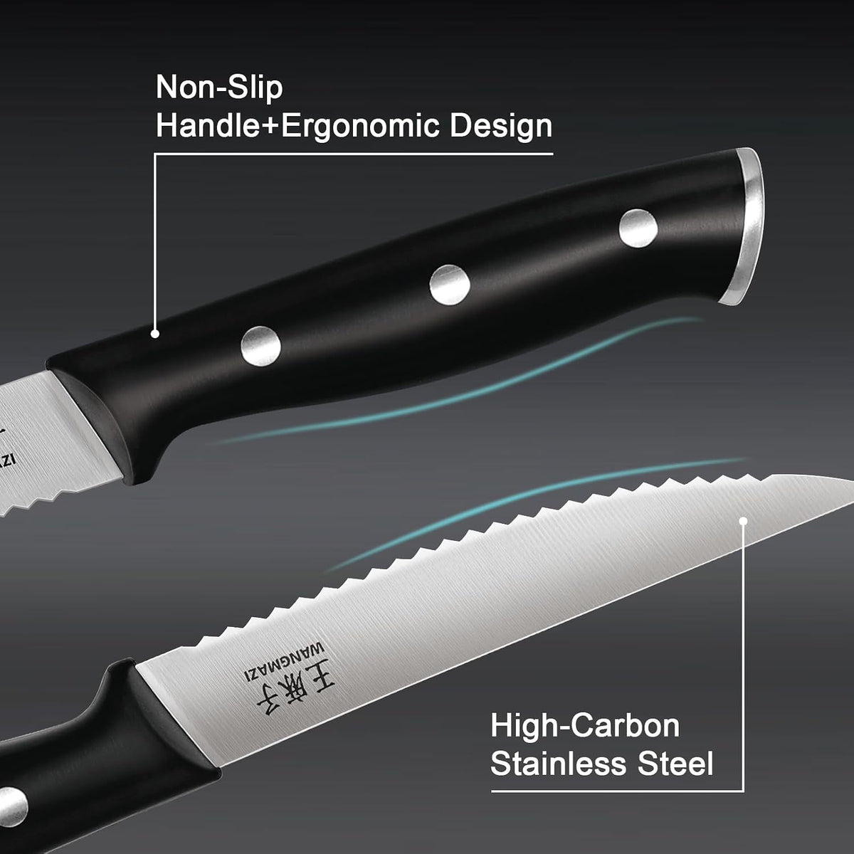 WANGMAZI Exquisite Steak Knife Set of 4,High-carbon Stainless Steel Forged