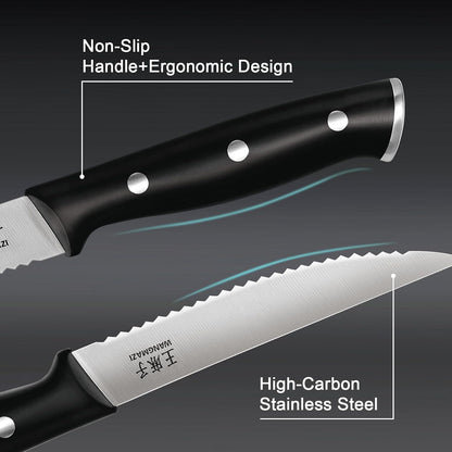 WANGMAZI Exquisite Steak Knife Set of 4,High-carbon Stainless Steel Forged