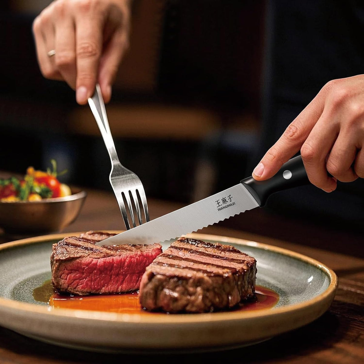 WANGMAZI Exquisite Steak Knife Set of 4,High-carbon Stainless Steel Forged