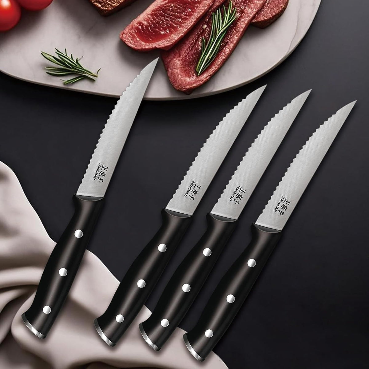 WANGMAZI Exquisite Steak Knife Set of 4,High-carbon Stainless Steel Forged