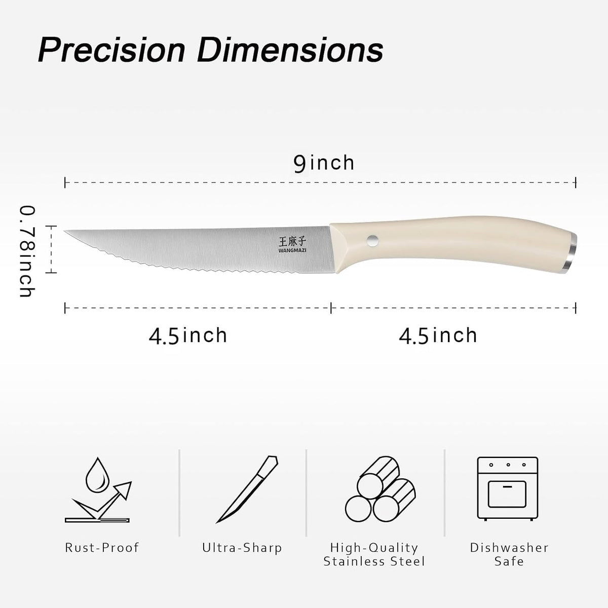 WANGMAZI Exquisite Steak Knife Set of 4,High-carbon Stainless Steel Forged