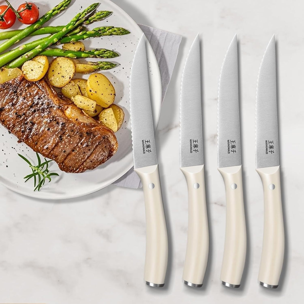 WANGMAZI Exquisite Steak Knife Set of 4,High-carbon Stainless Steel Forged