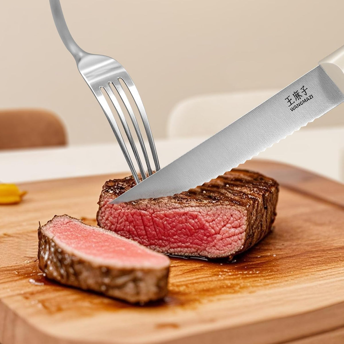WANGMAZI Exquisite Steak Knife Set of 4,High-carbon Stainless Steel Forged
