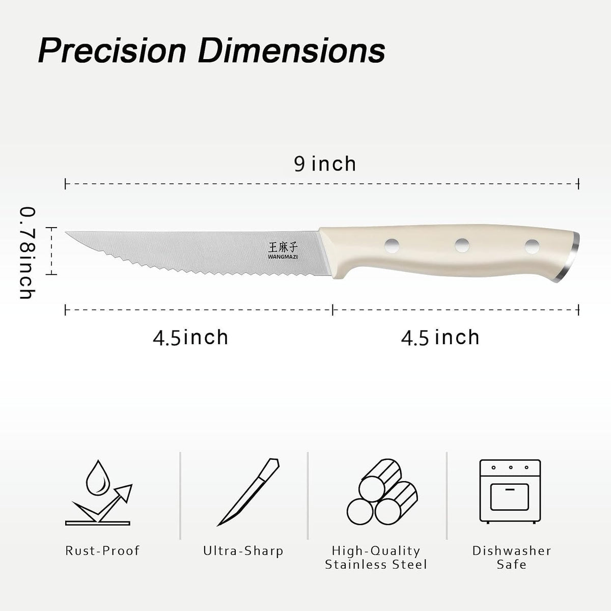 WANGMAZI Exquisite Steak Knife Set of 4,High-carbon Stainless Steel Forged