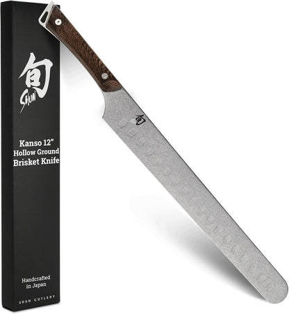 Kanso 12" Hollow Ground Brisket Knife, Handcrafted Japanese Meat Slicing Knife with Wooden Saya Sheath, AUS10A Stainless Steel Blade, Tagayasan Handle