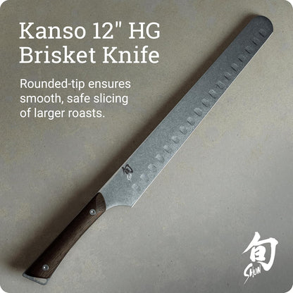 Kanso 12" Hollow Ground Brisket Knife, Handcrafted Japanese Meat Slicing Knife with Wooden Saya Sheath, AUS10A Stainless Steel Blade, Tagayasan Handle