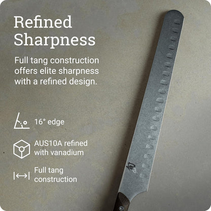 Kanso 12" Hollow Ground Brisket Knife, Handcrafted Japanese Meat Slicing Knife with Wooden Saya Sheath, AUS10A Stainless Steel Blade, Tagayasan Handle
