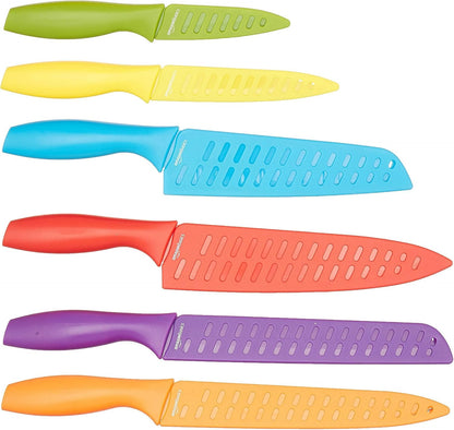 Color-Coded Dishwasher Safe Kitchen Knife Set, 12-Piece with Ergonomic Handles, Non-stick Sharp Blades, 6 Knives with 6 Blade Guards, Multicolor, 13.88 x 4.13 x 1.38 inch