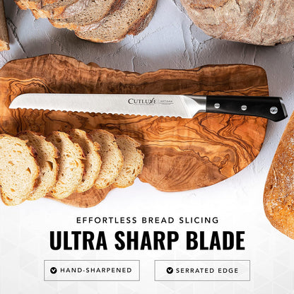 Bread Knife, 10" Serrated Knife for Sourdough & Homemade Bread | Forged High Carbon German Steel, Full Tang Razor Sharp – Ergonomic Handle, Artisan Series