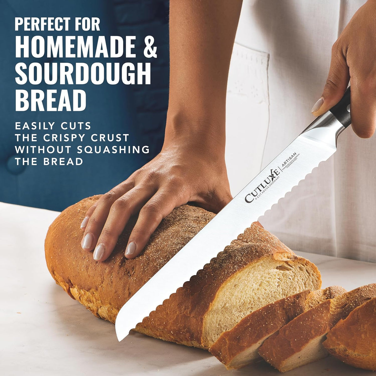 Bread Knife, 10" Serrated Knife for Sourdough & Homemade Bread | Forged High Carbon German Steel, Full Tang Razor Sharp – Ergonomic Handle, Artisan Series