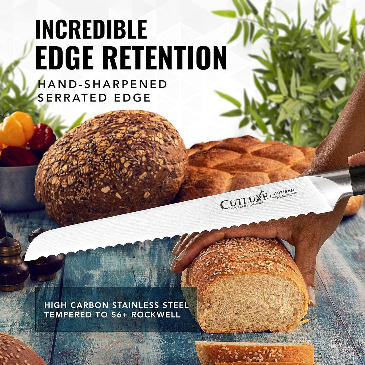 Bread Knife, 10" Serrated Knife for Sourdough & Homemade Bread | Forged High Carbon German Steel, Full Tang Razor Sharp – Ergonomic Handle, Artisan Series