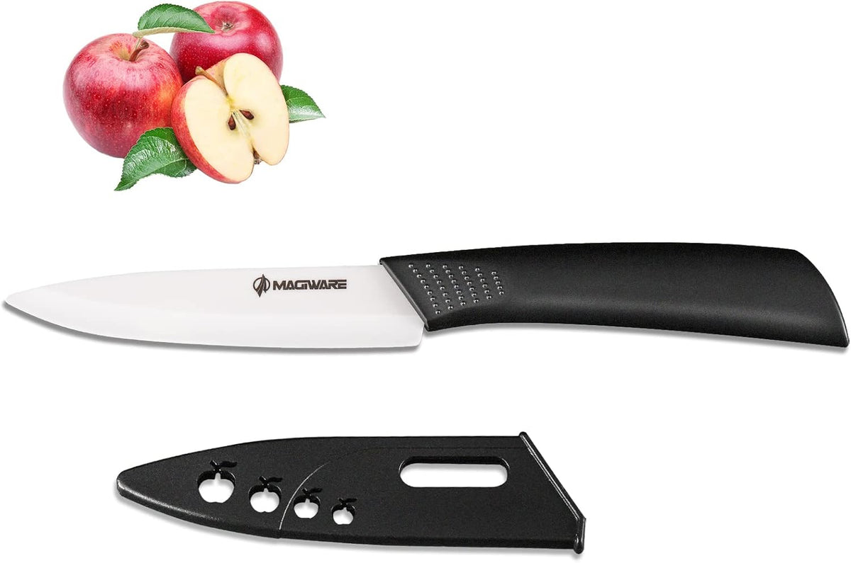 Magiware Paring Knife, Classic 4 inch Ceramic Paring Knife with Sheath Cover for Fruit and Vegetable,Longer Sharp Rust Proof Stain Resistant