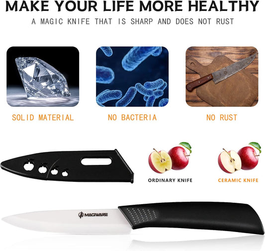 Magiware Paring Knife, Classic 4 inch Ceramic Paring Knife with Sheath Cover for Fruit and Vegetable,Longer Sharp Rust Proof Stain Resistant
