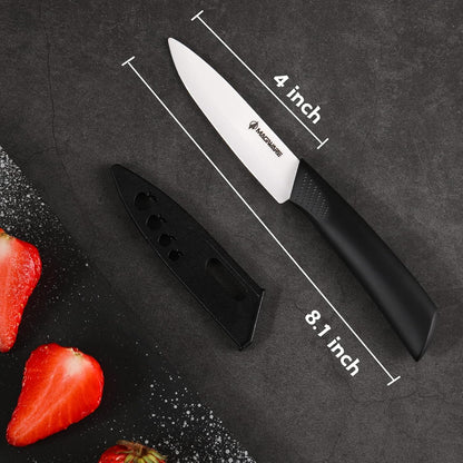 Magiware Paring Knife, Classic 4 inch Ceramic Paring Knife with Sheath Cover for Fruit and Vegetable,Longer Sharp Rust Proof Stain Resistant