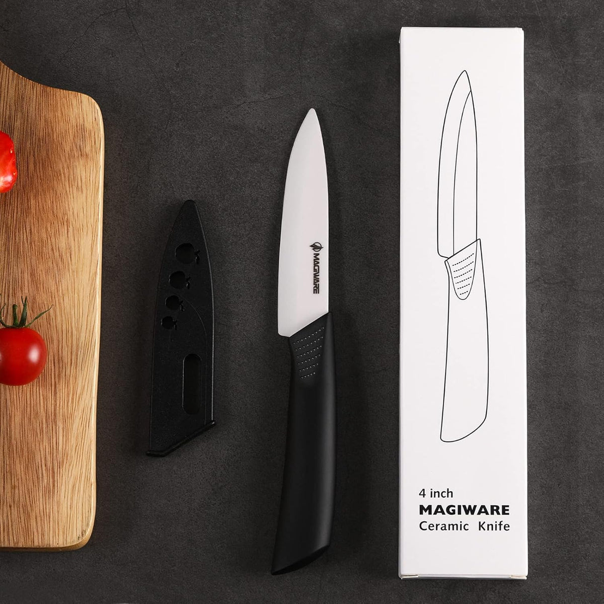 Magiware Paring Knife, Classic 4 inch Ceramic Paring Knife with Sheath Cover for Fruit and Vegetable,Longer Sharp Rust Proof Stain Resistant