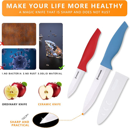 Magiware Paring Knife, Classic 4 inch Ceramic Paring Knife with Sheath Cover for Fruit and Vegetable,Longer Sharp Rust Proof Stain Resistant