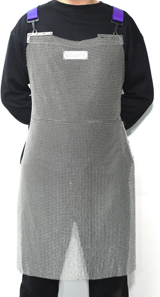 Chainmail Apron 316L SS Cut Resistant for Butcher Meat Processing (Medium) | 21.7x31.5in 316L food grade welded rings 5.3mm cross-back adjustable strap, for meat and fish processing, leather and textile
