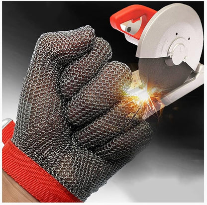 Stainless Steel Cut Resistant Chainmail Gloves, Machinery Workshop Clothing Cutting Wood Carving Safety Work Gloves (Size : 1PCS/M)