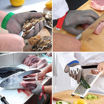Stainless Steel Cut Resistant Chainmail Gloves, Machinery Workshop Clothing Cutting Wood Carving Safety Work Gloves (Size : 1PCS/M)