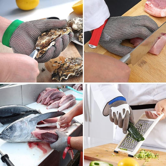 Stainless Steel Cut Resistant Chainmail Gloves, Machinery Workshop Clothing Cutting Wood Carving Safety Work Gloves (Size : 1PCS/M)