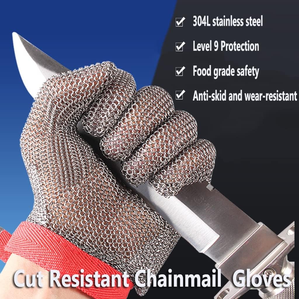 Stainless Steel Cut Resistant Chainmail Gloves, Machinery Workshop Clothing Cutting Wood Carving Safety Work Gloves (Size : 1PCS/M)