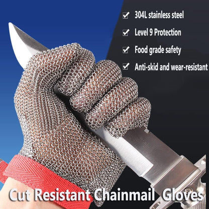 Stainless Steel Cut Resistant Chainmail Gloves, Machinery Workshop Clothing Cutting Wood Carving Safety Work Gloves (Size : 1PCS/M)