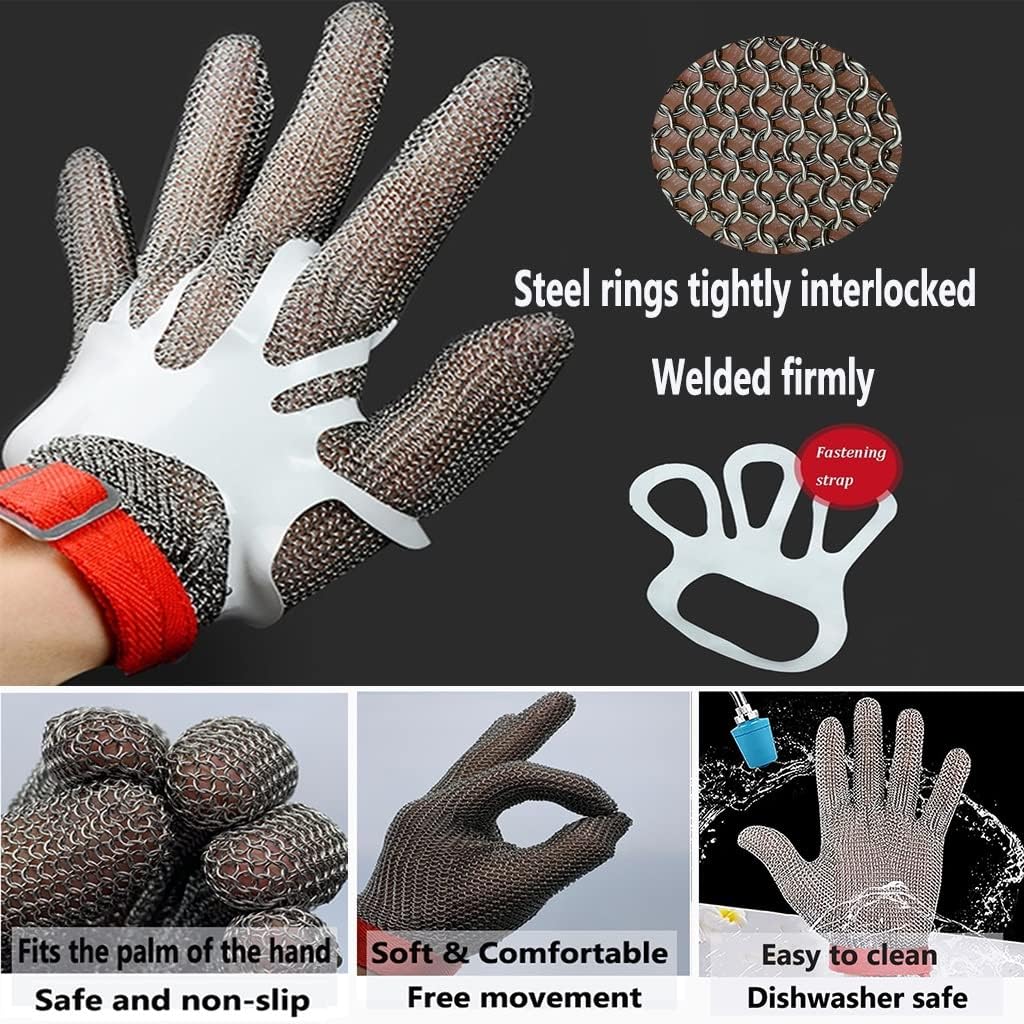 Stainless Steel Cut Resistant Chainmail Gloves, Machinery Workshop Clothing Cutting Wood Carving Safety Work Gloves (Size : 1PCS/M)