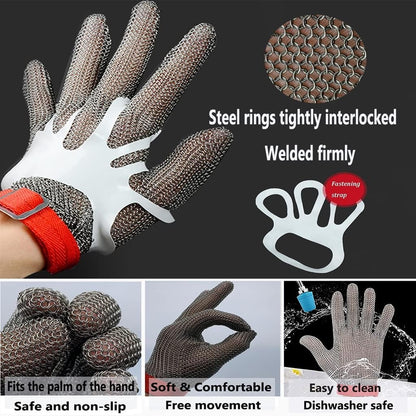 Stainless Steel Cut Resistant Chainmail Gloves, Machinery Workshop Clothing Cutting Wood Carving Safety Work Gloves (Size : 1PCS/M)