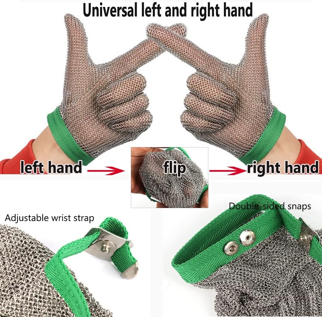 Stainless Steel Cut Resistant Chainmail Gloves, Machinery Workshop Clothing Cutting Wood Carving Safety Work Gloves (Size : 1PCS/M)