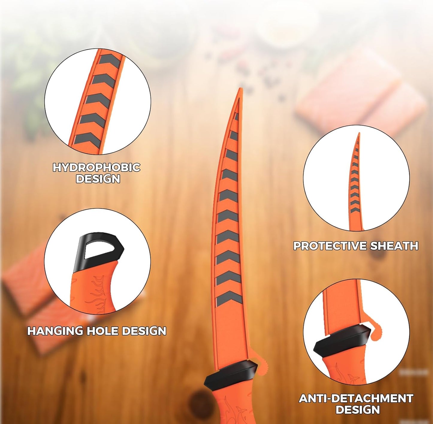 Fishing Fillet Knife 7 Inch, High Carbon Stainless-Steel Blade, Non-Slip Handles, Professional Fishing Knives for Outdoor and Home Use (Orange)