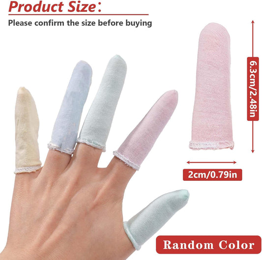 100 Pcs Finger Cots Cotton Material with Elasticity Finger Guards Hand Toe Thumb Fingertips Sleeves Protector , Comfortable, Breathable, Absorb Sweat, Reusable, Random Color