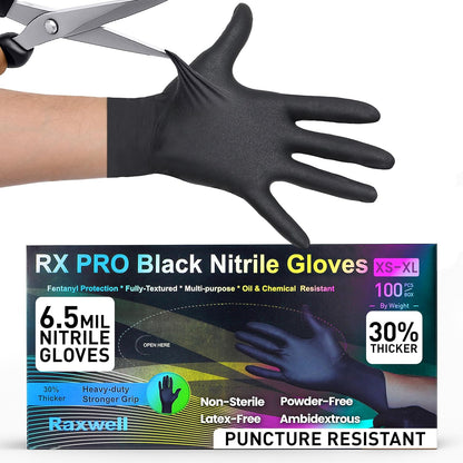 Disposable Nitrile Gloves - Food Grade Heavy-Duty Puncture Resistant Black Gloves for Cooking & Food Service