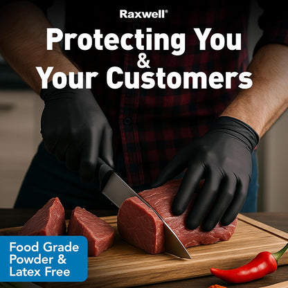 Disposable Nitrile Gloves - Food Grade Heavy-Duty Puncture Resistant Black Gloves for Cooking & Food Service