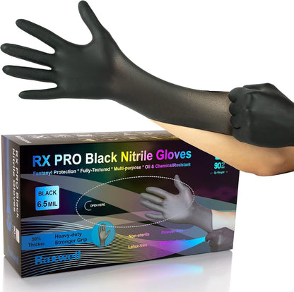 Disposable Nitrile Gloves - Food Grade Heavy-Duty Puncture Resistant Black Gloves for Cooking & Food Service