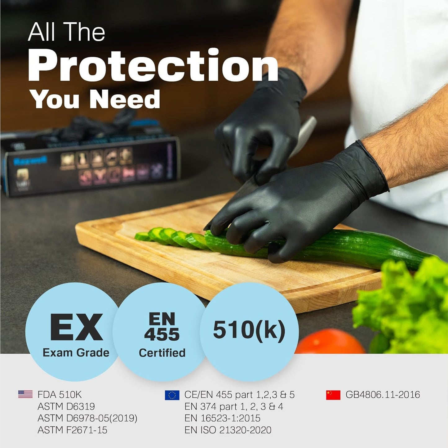 Disposable Nitrile Gloves - Food Grade Heavy-Duty Puncture Resistant Black Gloves for Cooking & Food Service