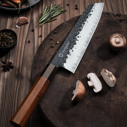 8 Inch Chef Knife Japanese Kitchen Knife Sharp, Gyuto Chefs Knife Carbon Steel 3-Layered 9CR18MOV, Rosewood Handle Gift Box
