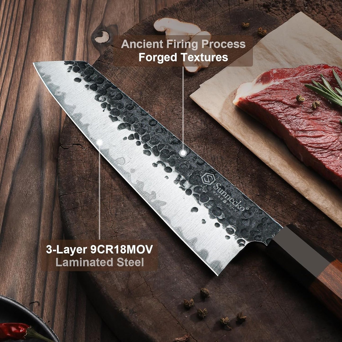 8 Inch Chef Knife Japanese Kitchen Knife Sharp, Gyuto Chefs Knife Carbon Steel 3-Layered 9CR18MOV, Rosewood Handle Gift Box