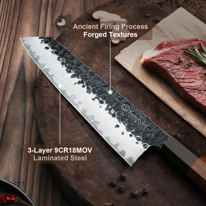 8 Inch Chef Knife Japanese Kitchen Knife Sharp, Gyuto Chefs Knife Carbon Steel 3-Layered 9CR18MOV, Rosewood Handle Gift Box