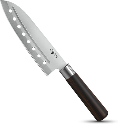 Santoku Knife - Santoku Chef Knife with Plastic Grip - 7 Inch Japanese Santoku Knife - Versatile Knife for Chopping, Slicing, Mincing - Steel Blade with Holes - Cuts Meat, Fish, Vegetables