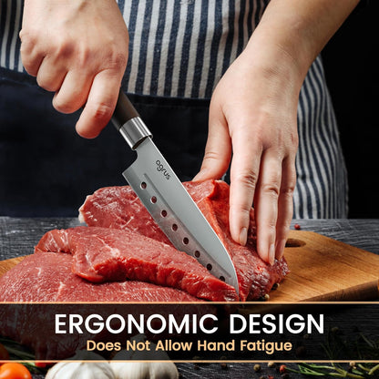 Santoku Knife - Santoku Chef Knife with Plastic Grip - 7 Inch Japanese Santoku Knife - Versatile Knife for Chopping, Slicing, Mincing - Steel Blade with Holes - Cuts Meat, Fish, Vegetables
