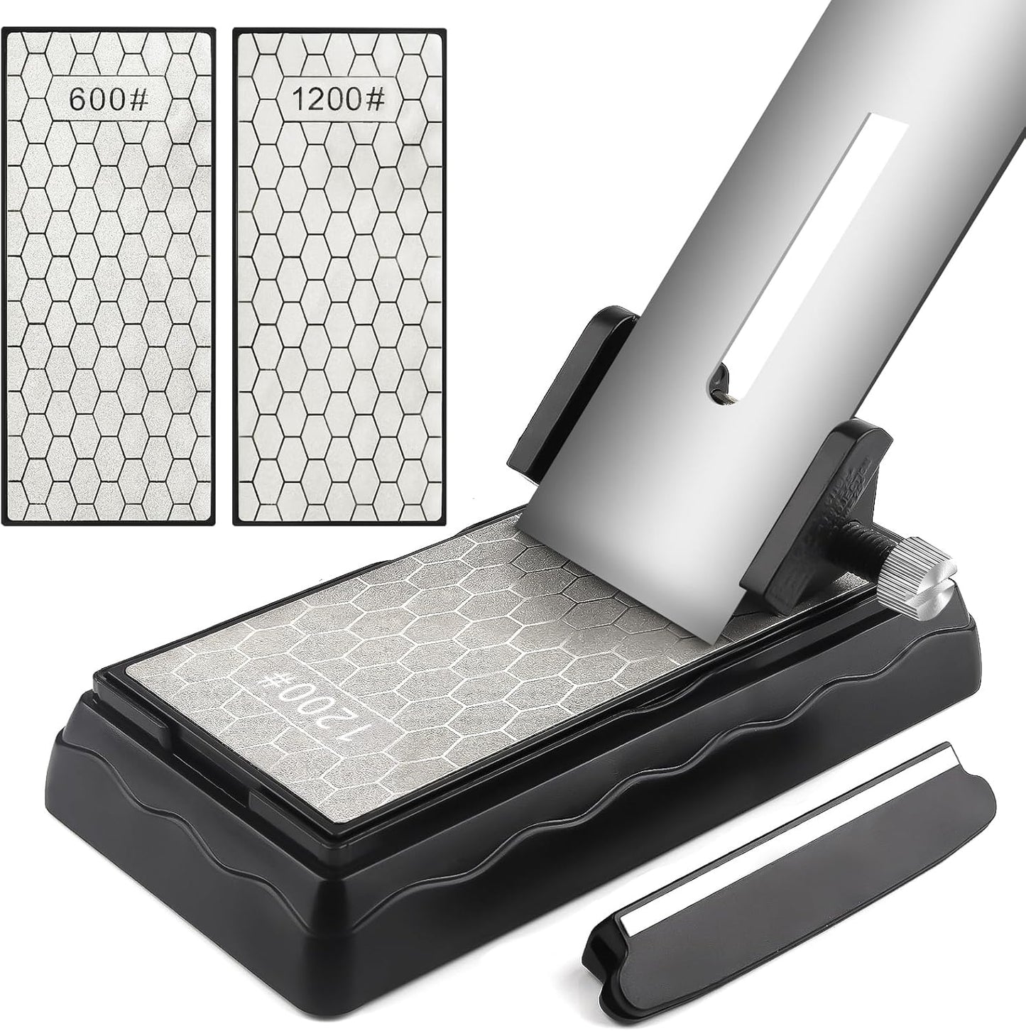 Diamond Sharpening Stones with Honing Guide, Knife Sharpener Stone with Non-Slip Base for Chisels Planes Sharpening Stone Set Fine/Coarse Diamond Sharpening Plate with Angle Guide (600/1200)